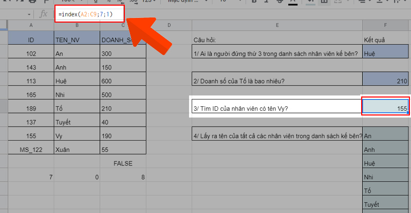 Hướng dẫn và kết quả câu hỏi 3